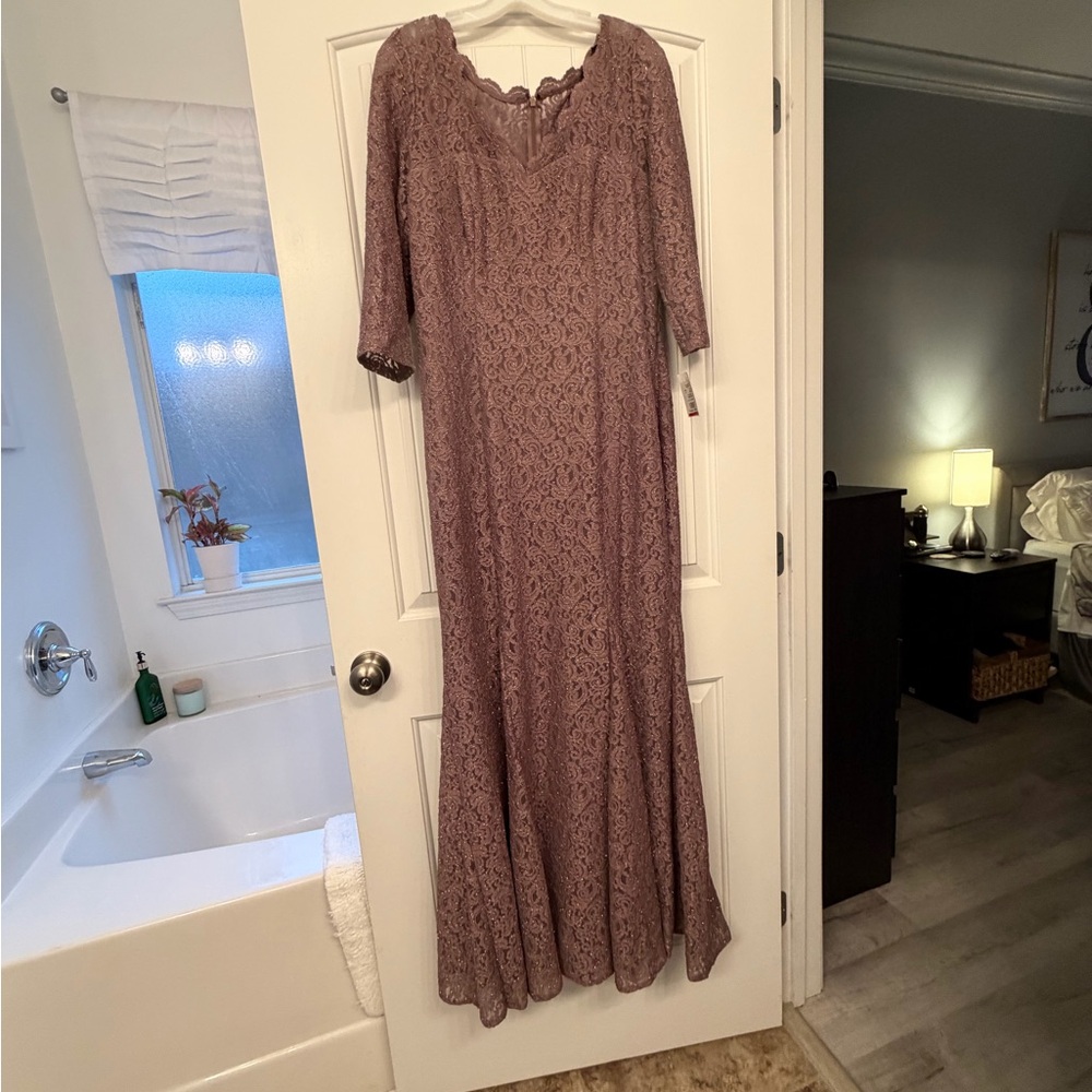 David's Bridal Mauve Lace Long Sleeve Dress